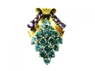 Retro Zircon and Amethyst Clip Brooch