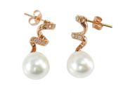 Vintage Cultured Pearl and Diamond 14kt Rose Gold Drop Earrings