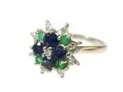 Diamond, Sapphire, Emerald Cluster Ring