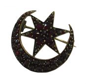 Silver Gilt Garnet Crescent and Star Brooch