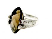 Modern Marquise Smoky Quartz and Diamond Ring