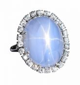 Vintage 35.50ct  Star Sapphire and Diamond Ring in Platinum