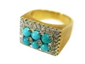 Retro Style Turquoise and Diamond 18kt Ring