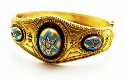 Victorian Diamond Ruby Enamel Bracelet