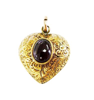 Victorian 1.15ct Garnet Heart Shaped Memorial Pendant