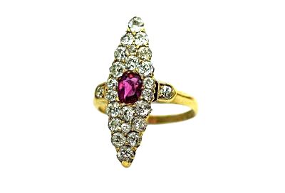 Victorian Ruby and Diamond Navette Ring