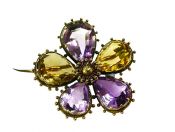 Victorian Amethyst and Citrine Floral Brooch