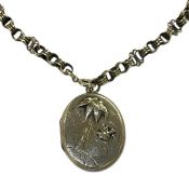 Victorian Sterling Silver Double Picture Oval Locket & Chain