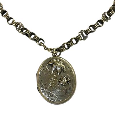Victorian Sterling Silver Double Picture Oval Locket & Chain