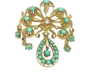 Victorian Turquoise and Diamond Brooch Pendant