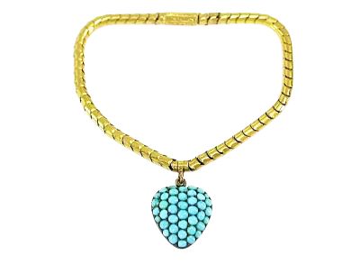 Victorian Turquoise Heart  Mourning Bracelet