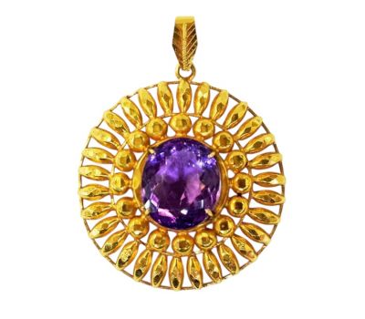 Vintage 32.26ct Amethyst Pendant in 18kt Yellow Gold