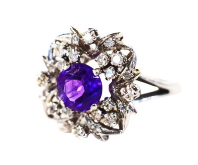 Vintage Amethyst and Diamond Cluster Ring