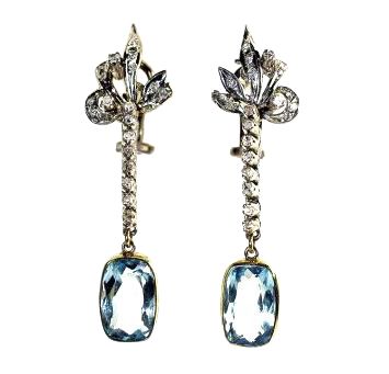 Vintage Aquamarine and Diamond Drop Earrings