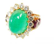 Vintage Cabochon Emerald Purple Sapphire Diamond Ring