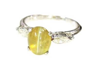 Vintage Chrysoberyl Cat's Eye and Diamond Ring
