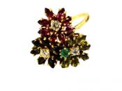 Vintage Diamond Peridot Tourmaline Emerald Ring
