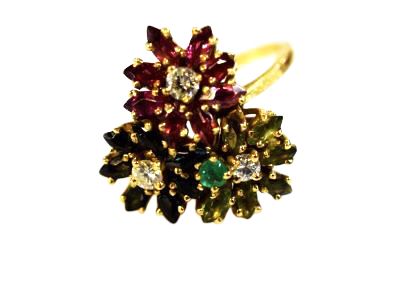 Vintage Diamond Peridot Tourmaline Emerald Ring