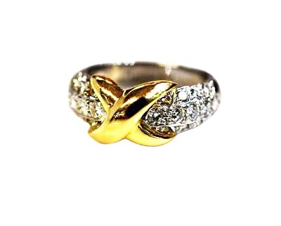 Vintage Diamond and Gold X Ring