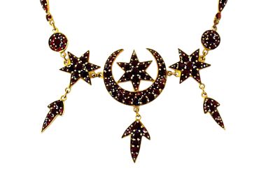 Vintage Garnet Crescent Star Necklace
