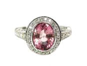 Vintage Inspired Pink Tourmaline and Diamond Engagement Ring