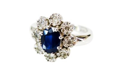 Vintage Inspired Sapphire and Diamond Cluster Ring