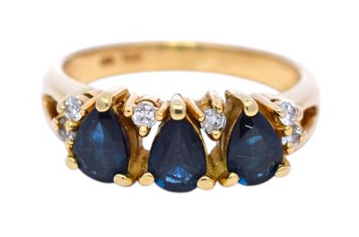 Vintage 1.35ct Pear Sapphire and Diamond 18kt Ring
