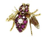 Vintage Ruby and Pearl Bee Brooch