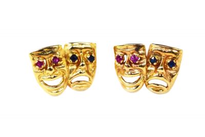 Vintage Ruby and Sapphire Comedy and Tradegy Cufflinks