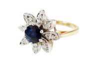 Vintage 1.13ct Sapphire and Diamond 14kt Floral Ring