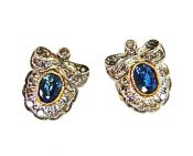 Vintage Style Sapphire and Diamond Stud Bow Earrings