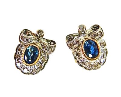 Vintage Style Sapphire and Diamond Stud Bow Earrings