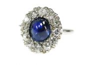 Vintage Sugarloaf Cabochon Sapphire and Diamond Ring