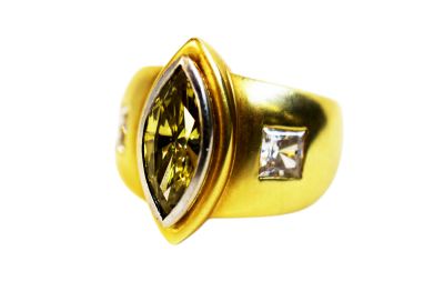 Vintage Yellow Marquise Diamond  and CZ Ring