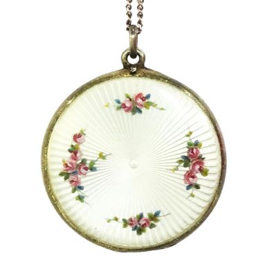 Vintage 935 Silver Guilloche Enamel Round Locket