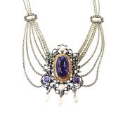 Vintage Amethyst and Pearl Festoon Necklace