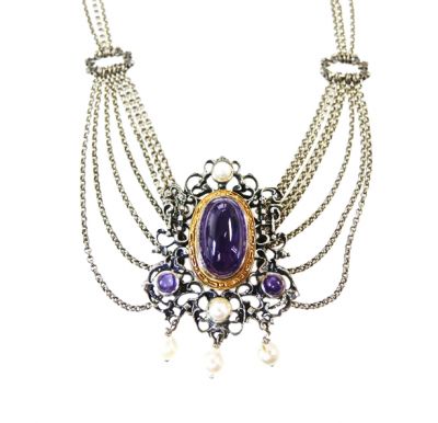 Vintage Amethyst and Pearl Festoon Necklace