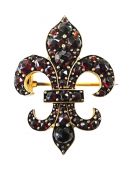 Vintage Garnet Fleur-de-lys Brooch