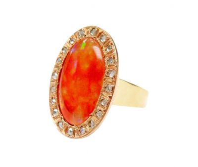 Vintage Fire Opal and Diamond Ring