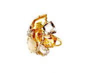 Vintage Rutile Quartz, Citrine, Smoky Quartz, Rock Quartz and Diamond Ring