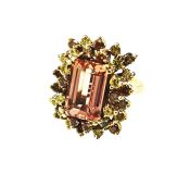 Vintage Tourmaline and Irradiated Diamond Cluster Ring