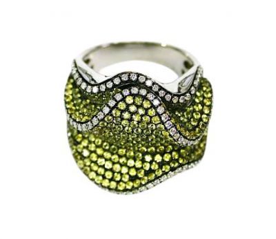 Wavy 4.03ct Yellow Sapphire and Diamond 18kt Ring