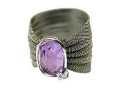 Modern Amethyst and Diamond Mesh Ring