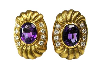 Vintage 3.72ct Amethyst and Diamond 14 - 18kt Earrings