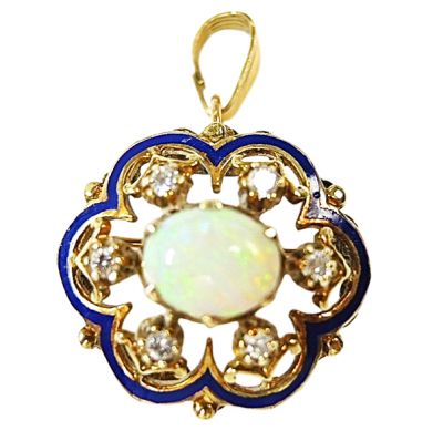 Antique Floral Opal Brooch Pendant