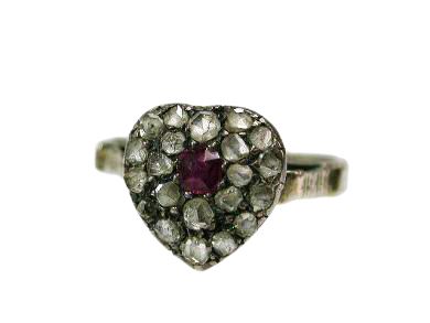 Antique Ruby and Diamond Heart Ring