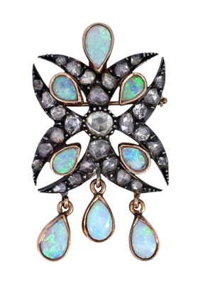 Antique 2.44ct Opal Brooch in 10kt Rose Gold and Silver
