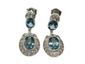 Vintage Inspired Aquamarine and Diamond Drop Earrings