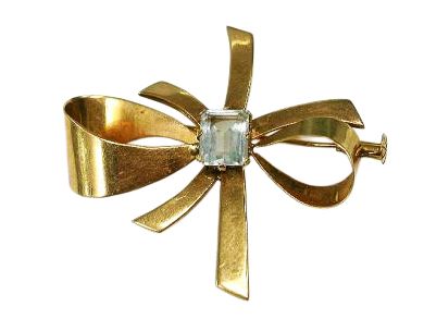 Aquamarine Ribbon Brooch