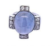 Art Deco 12.01ct Blue Star Sapphire and Diamond Platinum Ring